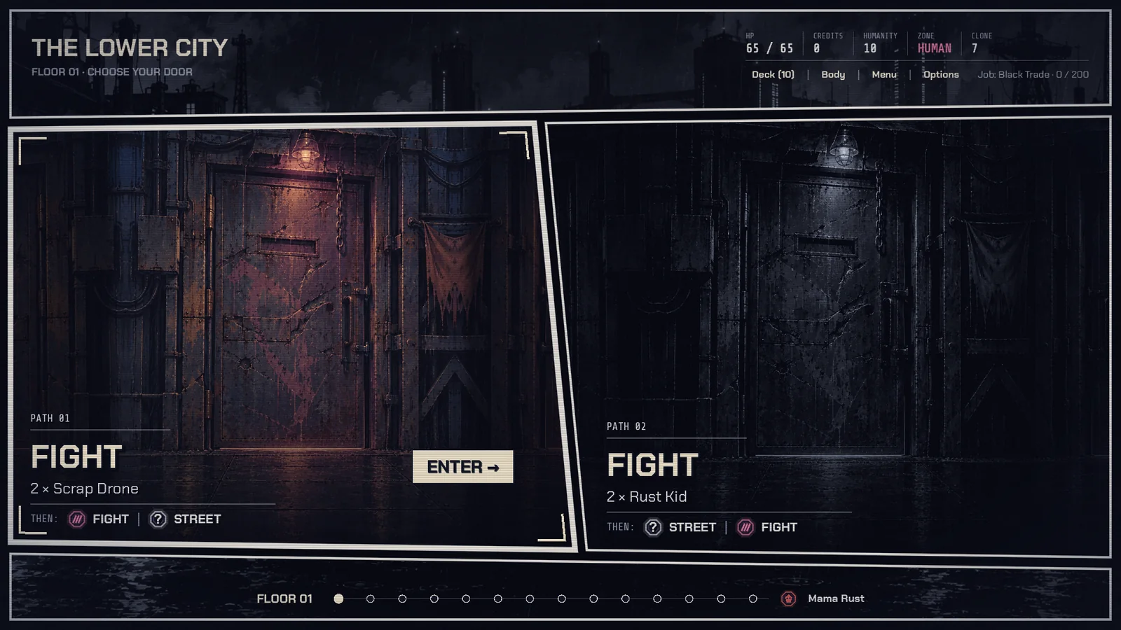 The Lower City route map presents two fight doors and the path ahead.